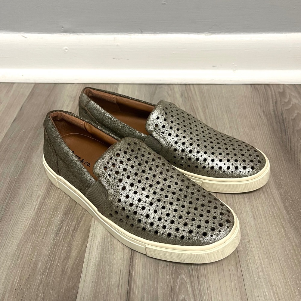 Frye & Co. Sneakers Women's 6 Pewter Metallic Perforated Slip-On